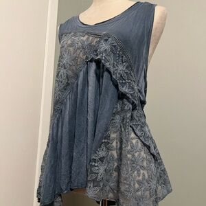 Sacred Threads Blue Floral Lace Blouse